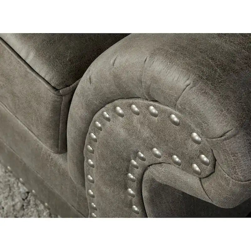 Leinster Stone Grey Faux Leather-upholstered Nailhead Loveseat