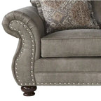 Leinster Stone Grey Faux Leather-upholstered Nailhead Loveseat