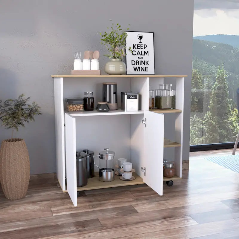 Serbia Kitchen Island, One Cabinet, Four Open Shelves