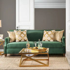Yaur Transitional Green Fabric Upholstered Nailhead Trim Sofa by