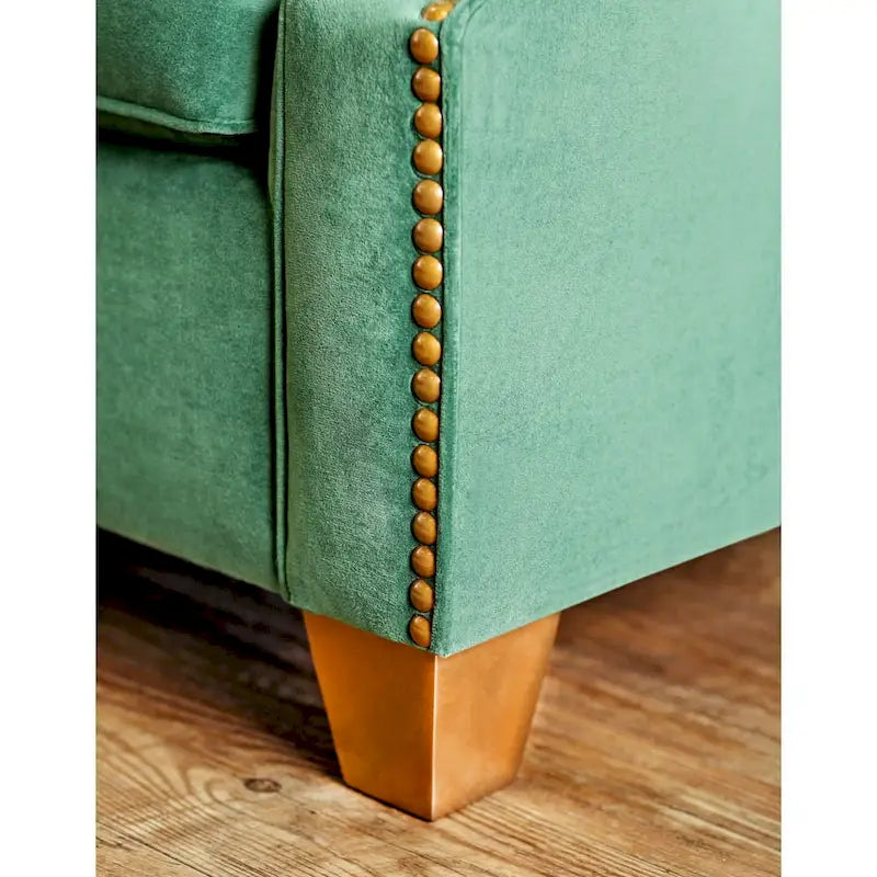 Yaur Transitional Green Fabric Upholstered Nailhead Trim Sofa by
