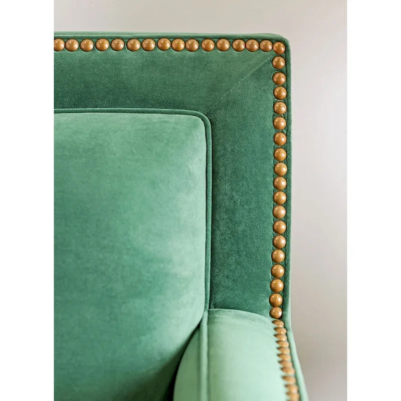 Yaur Transitional Green Fabric Upholstered Nailhead Trim Sofa by