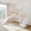 Classic Twin Low Loft with Stairs, Easy Slide and Curtain