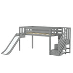 Classic Twin Low Loft with Stairs, Easy Slide and Curtain