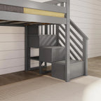 Classic Twin Low Loft with Stairs, Easy Slide and Curtain