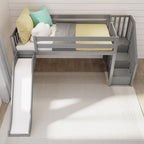 Classic Twin Low Loft with Stairs, Easy Slide and Curtain