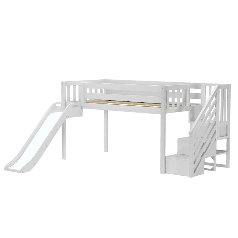 Classic Twin Low Loft with Stairs, Easy Slide and Curtain