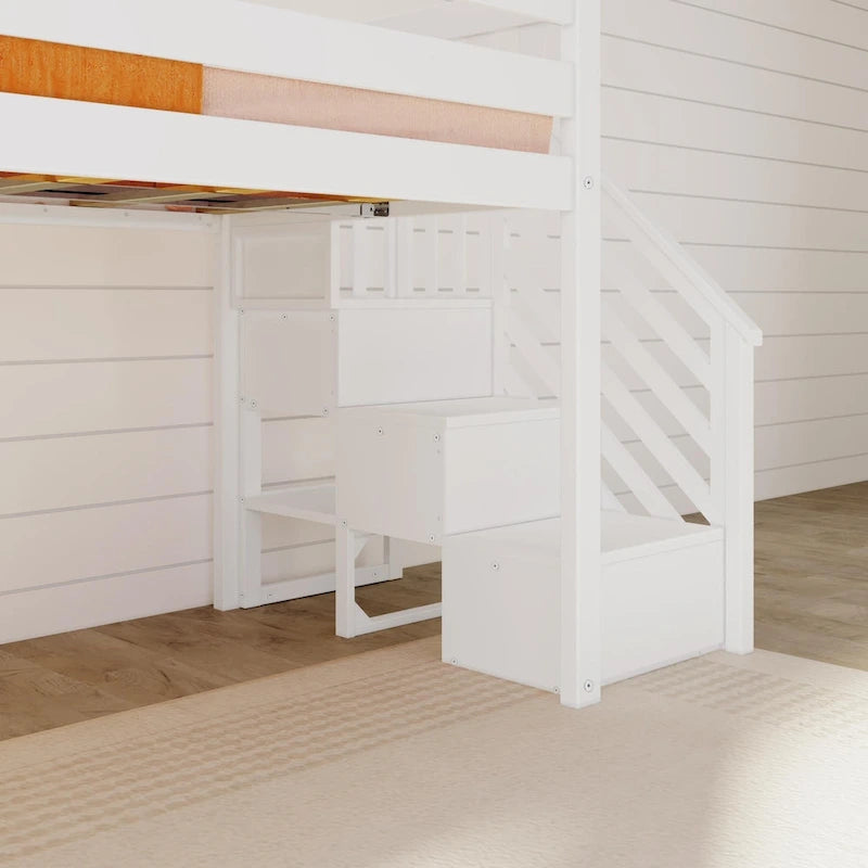 Classic Twin Low Loft with Stairs, Easy Slide and Curtain