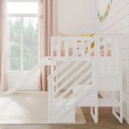 Classic Twin Low Loft with Stairs, Easy Slide and Curtain