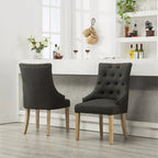 Tufted Solid Wood Silver Nailhead Wingback Hostess Chairs (Set of 2)