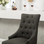 Tufted Solid Wood Silver Nailhead Wingback Hostess Chairs (Set of 2)
