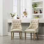 Tufted Solid Wood Silver Nailhead Wingback Hostess Chairs (Set of 2)