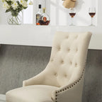 Tufted Solid Wood Silver Nailhead Wingback Hostess Chairs (Set of 2)