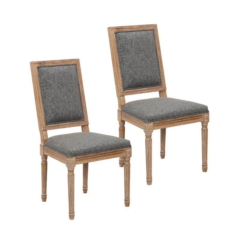 Mako Dining Chairs Set of 2, Rectangular Back, Linen Upholstery, Elm Wood Frame