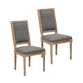 Mako Dining Chairs Set of 2, Rectangular Back, Linen Upholstery, Elm Wood Frame