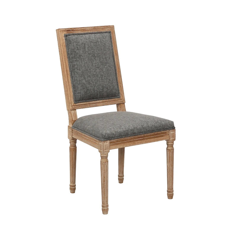 Mako Dining Chairs Set of 2, Rectangular Back, Linen Upholstery, Elm Wood Frame