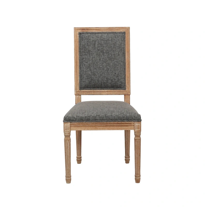 Mako Dining Chairs Set of 2, Rectangular Back, Linen Upholstery, Elm Wood Frame