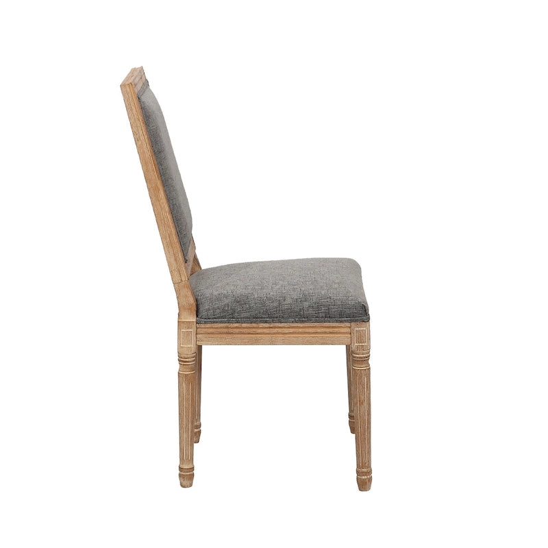 Mako Dining Chairs Set of 2, Rectangular Back, Linen Upholstery, Elm Wood Frame