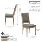 Mako Dining Chairs Set of 2, Rectangular Back, Linen Upholstery, Elm Wood Frame