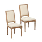 Mako Dining Chairs Set of 2, Rectangular Back, Linen Upholstery, Elm Wood Frame