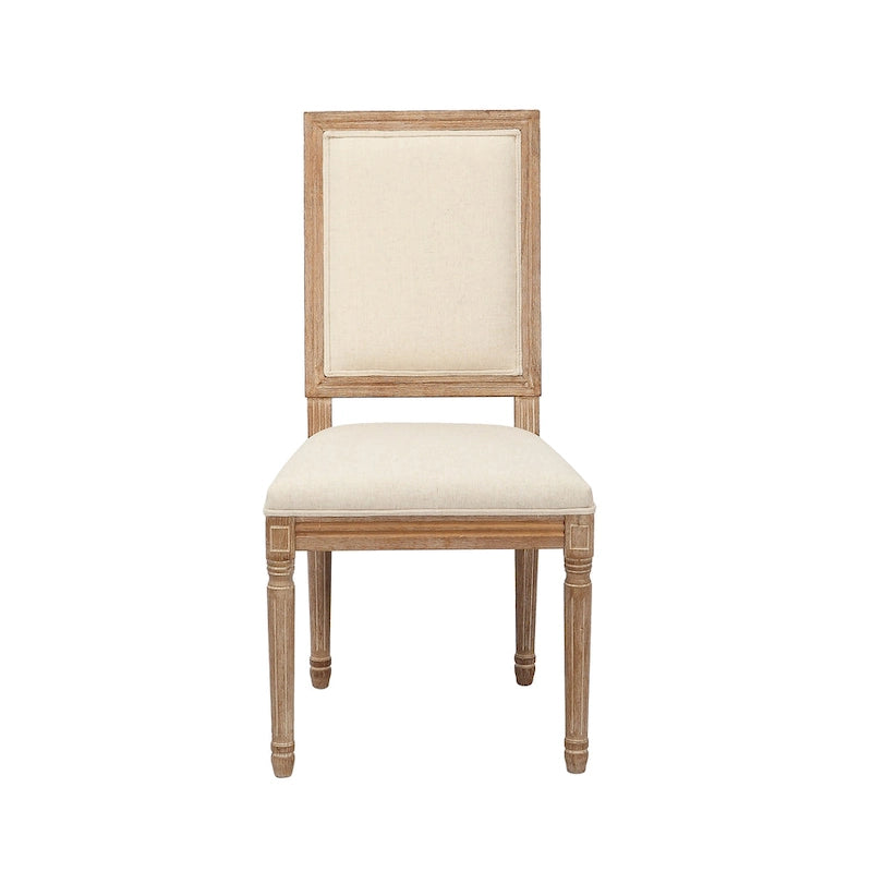 Mako Dining Chairs Set of 2, Rectangular Back, Linen Upholstery, Elm Wood Frame