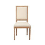 Mako Dining Chairs Set of 2, Rectangular Back, Linen Upholstery, Elm Wood Frame