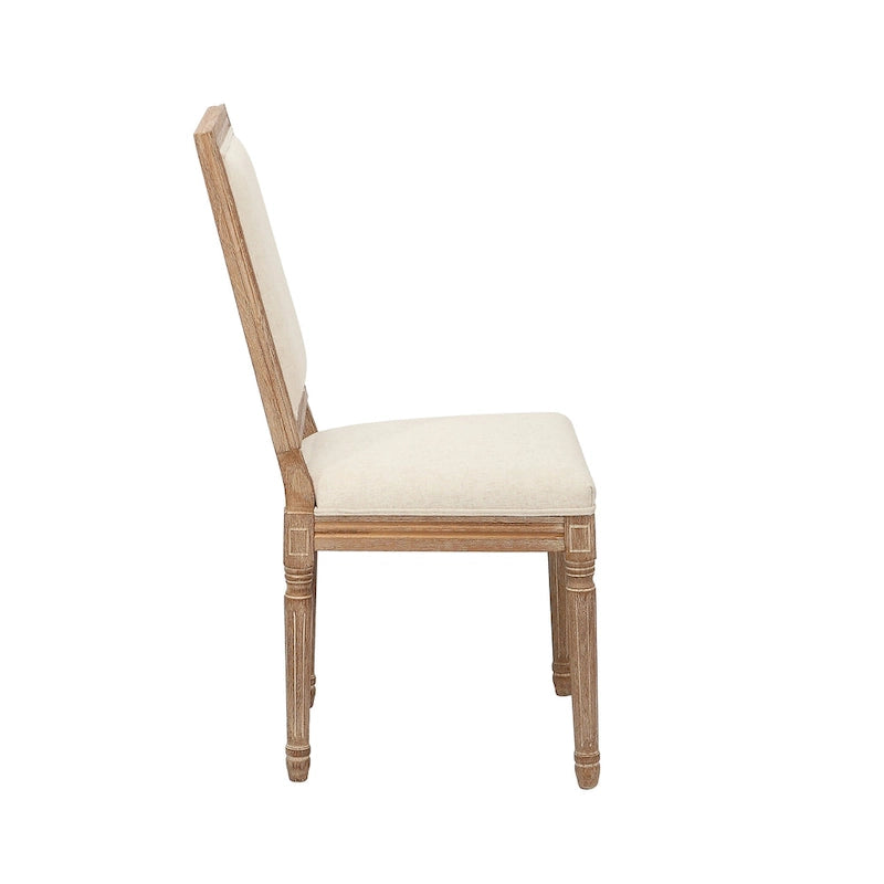 Mako Dining Chairs Set of 2, Rectangular Back, Linen Upholstery, Elm Wood Frame
