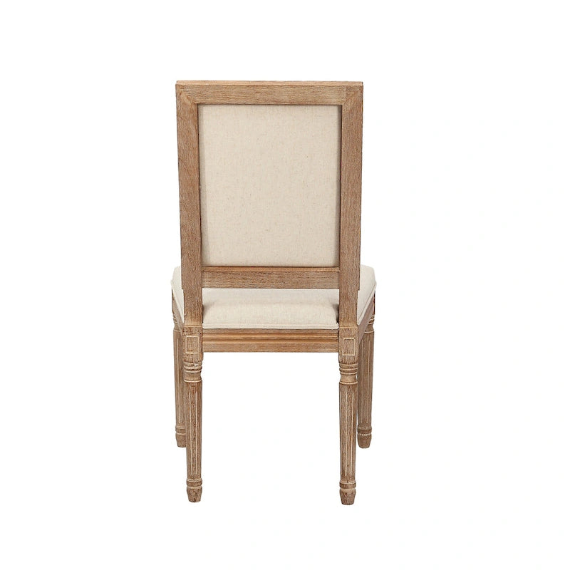 Mako Dining Chairs Set of 2, Rectangular Back, Linen Upholstery, Elm Wood Frame