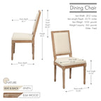 Mako Dining Chairs Set of 2, Rectangular Back, Linen Upholstery, Elm Wood Frame