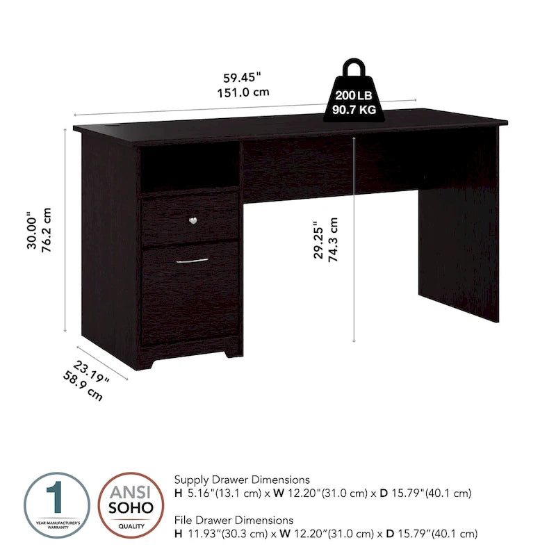 Cabot 60W Computer Desk with Drawers and Storage