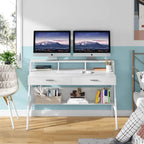 47 Inch Computer Desk with Drawers and Storage Monitor Hutch Shelf