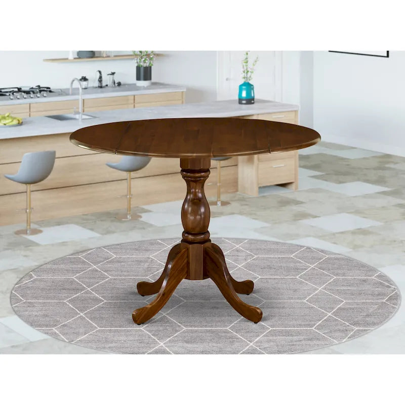 Dublin Modern Kitchen Table - a Round Dining Table Top with Dropleaf & Pedestal Base, (Finish Option)