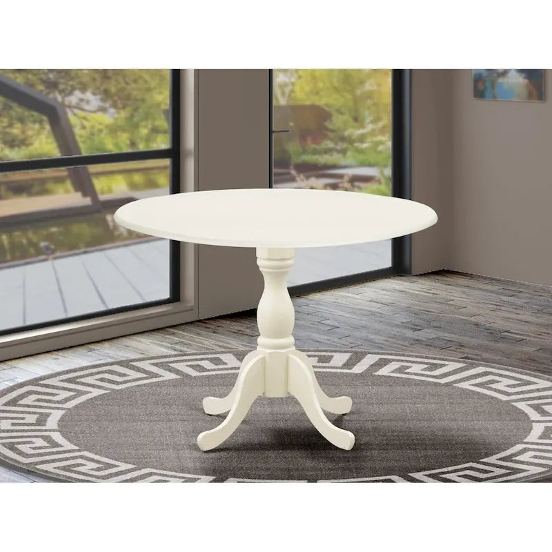 Dublin Modern Kitchen Table - a Round Dining Table Top with Dropleaf & Pedestal Base, (Finish Option)