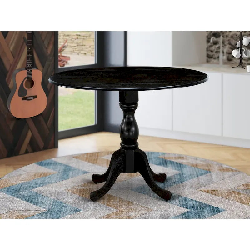 Dublin Modern Kitchen Table - a Round Dining Table Top with Dropleaf & Pedestal Base, (Finish Option)
