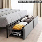 Bed Frame with RGB LED Lights Headboard & 2 Storage Drawers