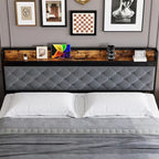 Bed Frame with RGB LED Lights Headboard & 2 Storage Drawers