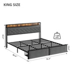 Bed Frame with RGB LED Lights Headboard & 2 Storage Drawers