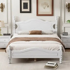 Retro Wood Platform Bed Frame with Wooden Slat Support
