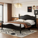 Retro Wood Platform Bed Frame with Wooden Slat Support