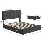 Upholstered Platform Bed Frame with Headboard and 4 Storage Drawers