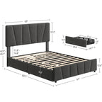 Upholstered Platform Bed Frame with Headboard and 4 Storage Drawers
