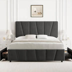 Upholstered Platform Bed Frame with Headboard and 4 Storage Drawers
