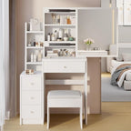 Makeup Vanity Desk Set with Sliding Mirror and Cushioned Stool