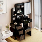 Makeup Vanity Desk Set with Sliding Mirror and Cushioned Stool