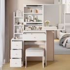 Makeup Vanity Desk Set with Sliding Mirror and Cushioned Stool
