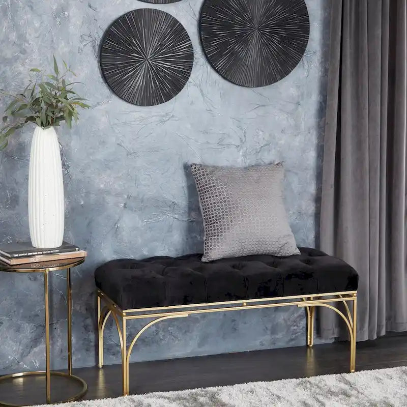 Metal Bench with Velvet Seat - Gray, Black or White -