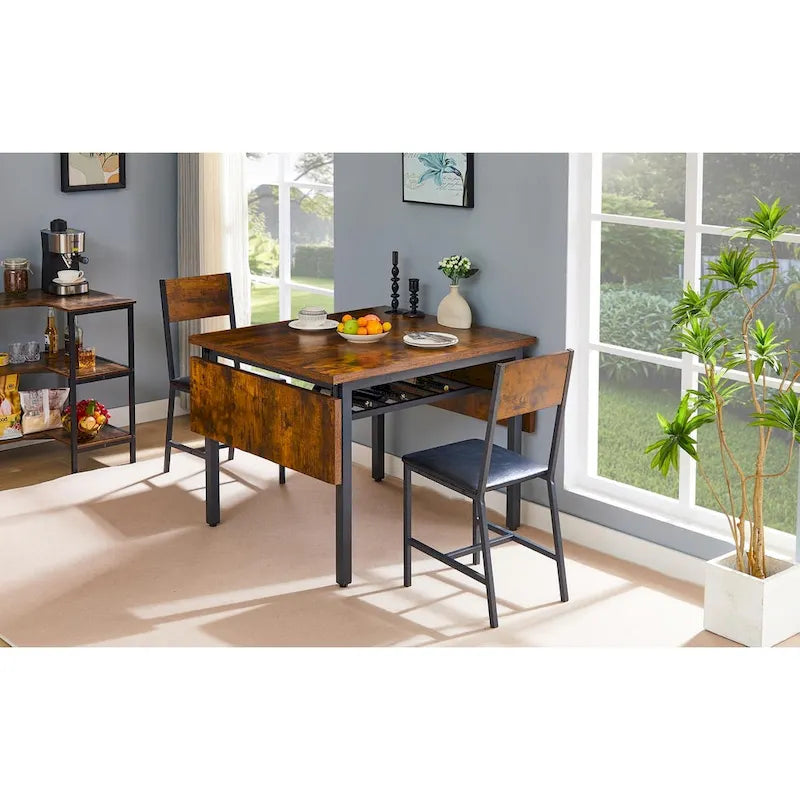 Industrial Folding Dining Table with Steel Frame