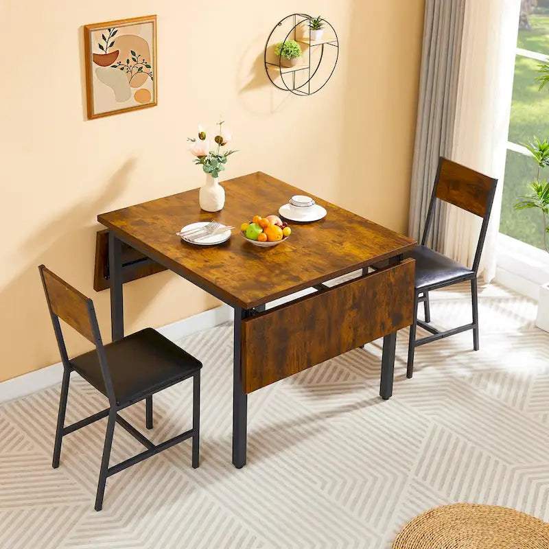 Industrial Folding Dining Table with Steel Frame