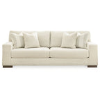 Magg 96 Inch Sofa, 4 Accent Pillows, Oversized Cushion, Beige Polyester