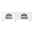 Stylish Media Console with Gold Handles and Arch Fluted Glass Doors